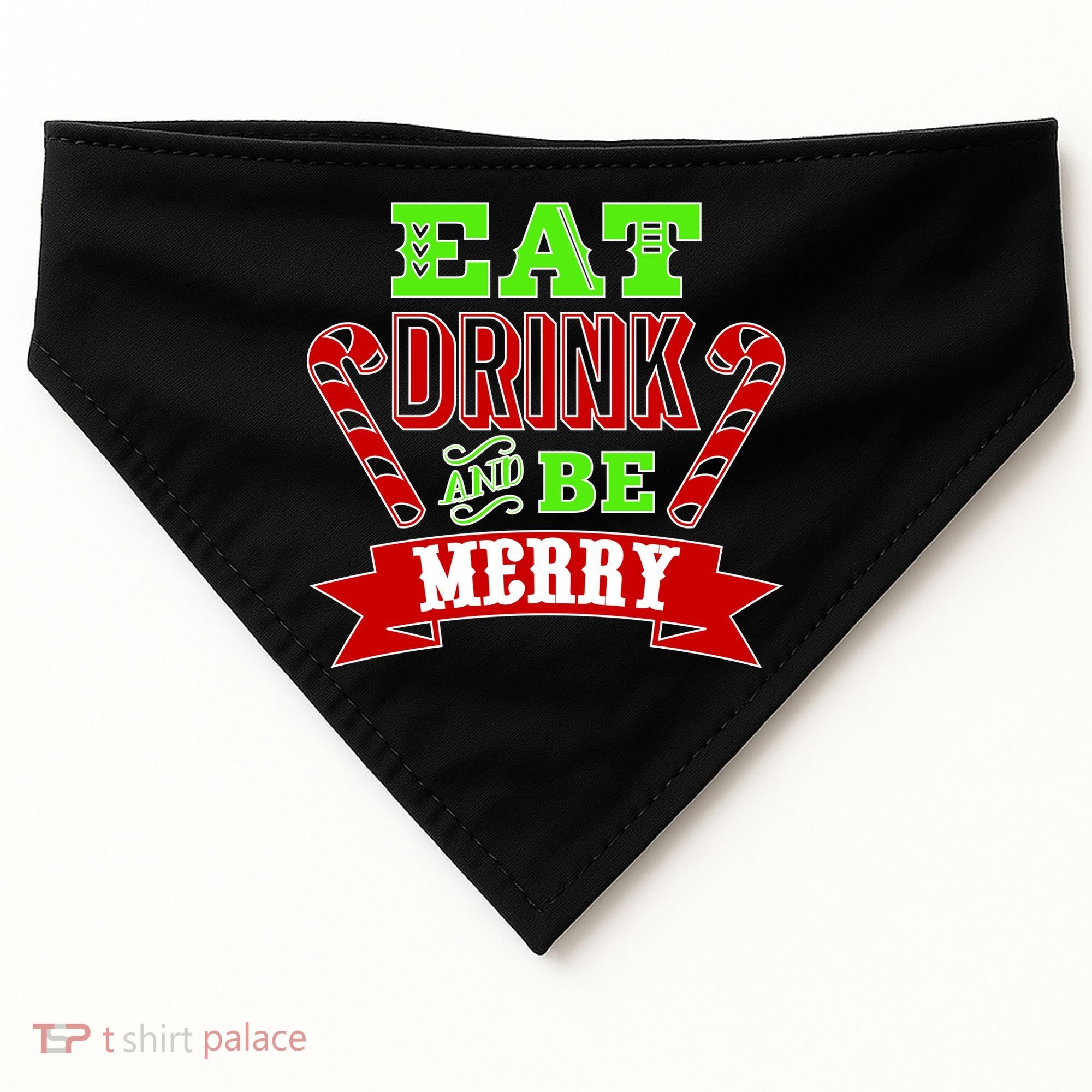Eat Drink And Be Merry Christmas USA-Made Doggie Bandana