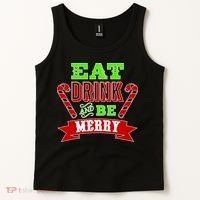 Eat Drink And Be Merry Christmas Tank Top thumb 2