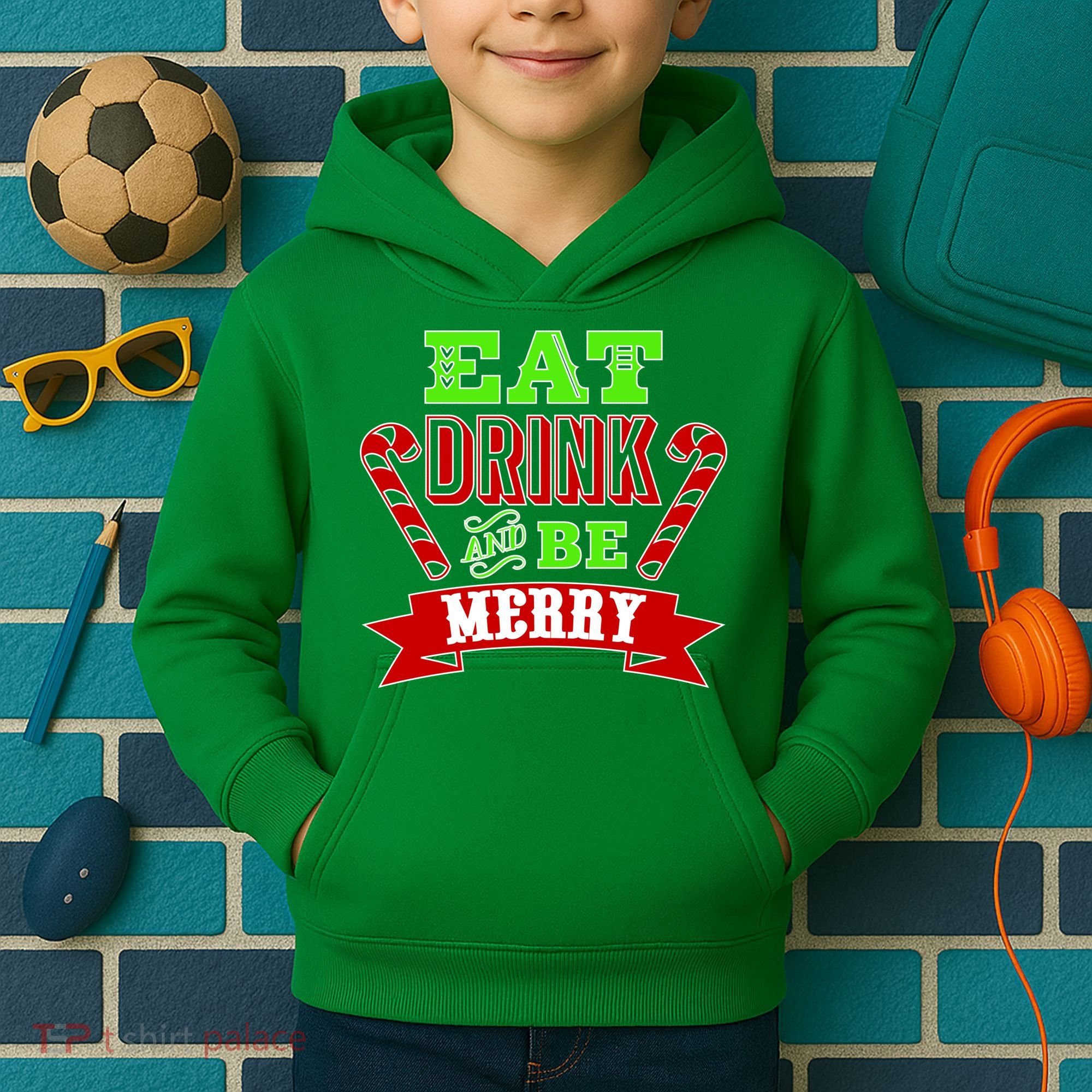 Eat Drink And Be Merry Christmas Kids Hoodie