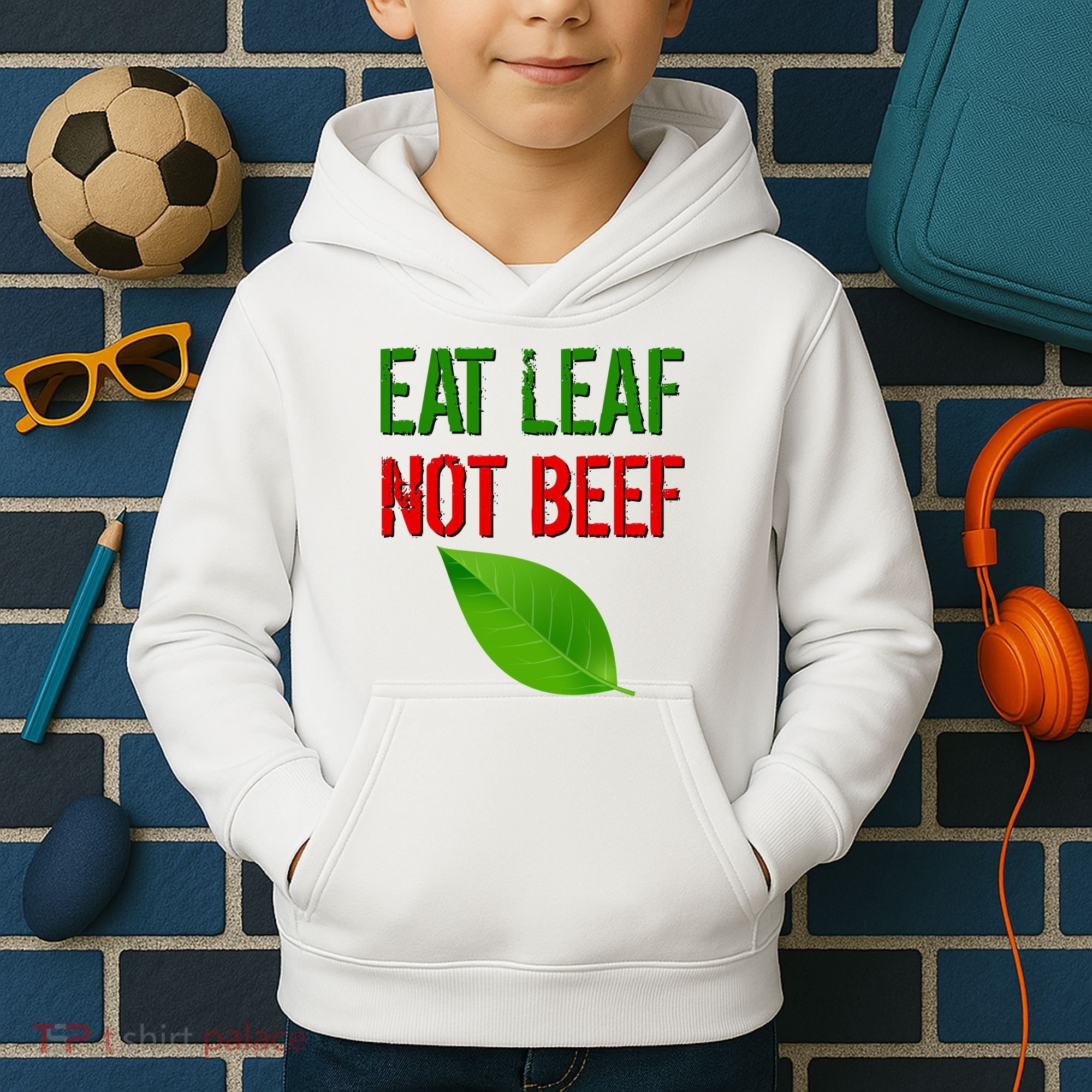 Eat Leaf Not Beef Funny Vegetarians Kids Hoodie