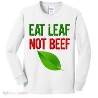 Eat Leaf Not Beef Funny Vegetarians Kids Long Sleeve Shirt thumb 0