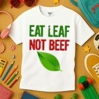 Eat Leaf Not Beef Funny Vegetarians Kids T-Shirt thumb 3
