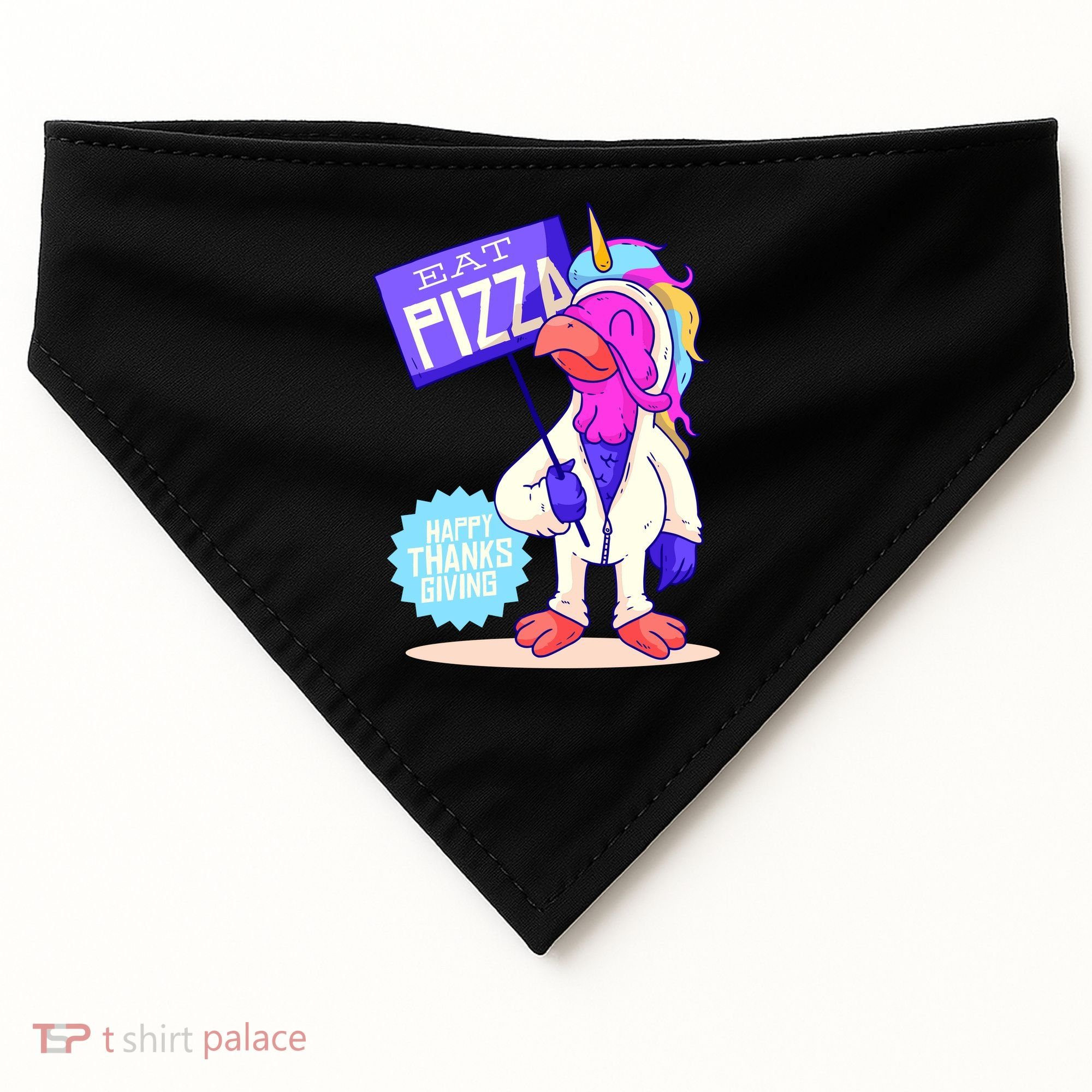 Eat Pizza Funny Happy Thanksgiving USA-Made Doggie Bandana