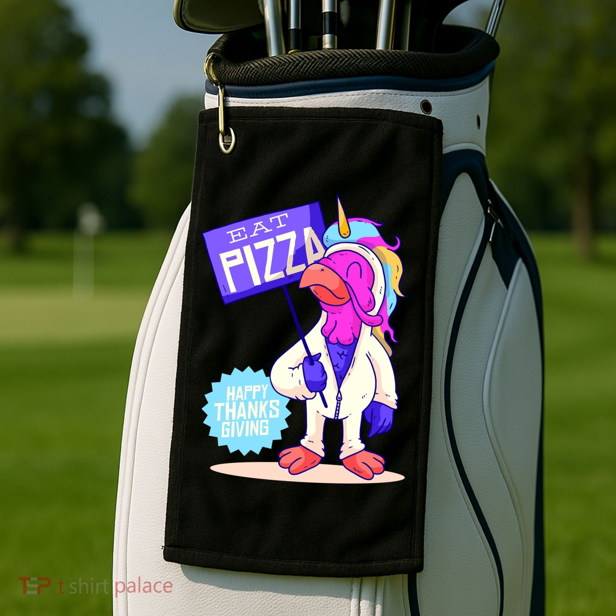 Eat Pizza Funny Happy Thanksgiving Golf Towel