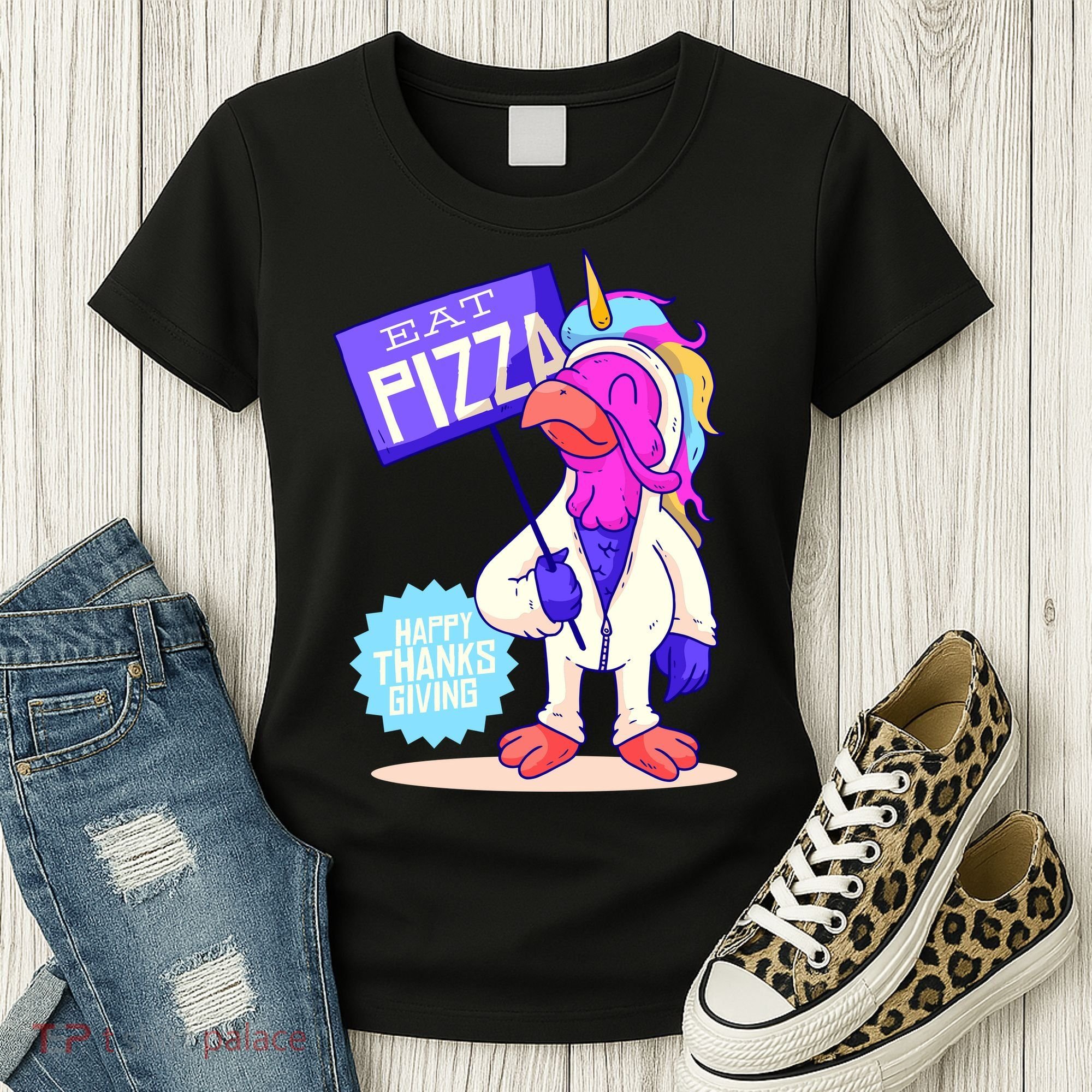 Eat Pizza Funny Happy Thanksgiving Women's T-Shirt