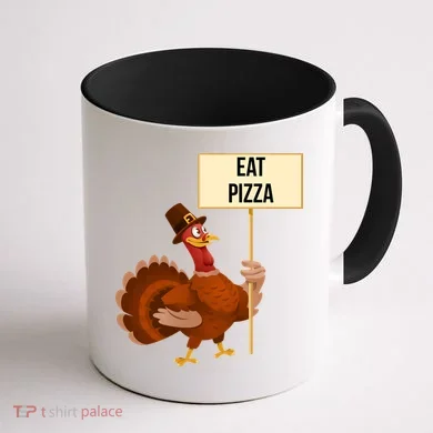 Eat Pizza Funny Turkey Coffee Mug back