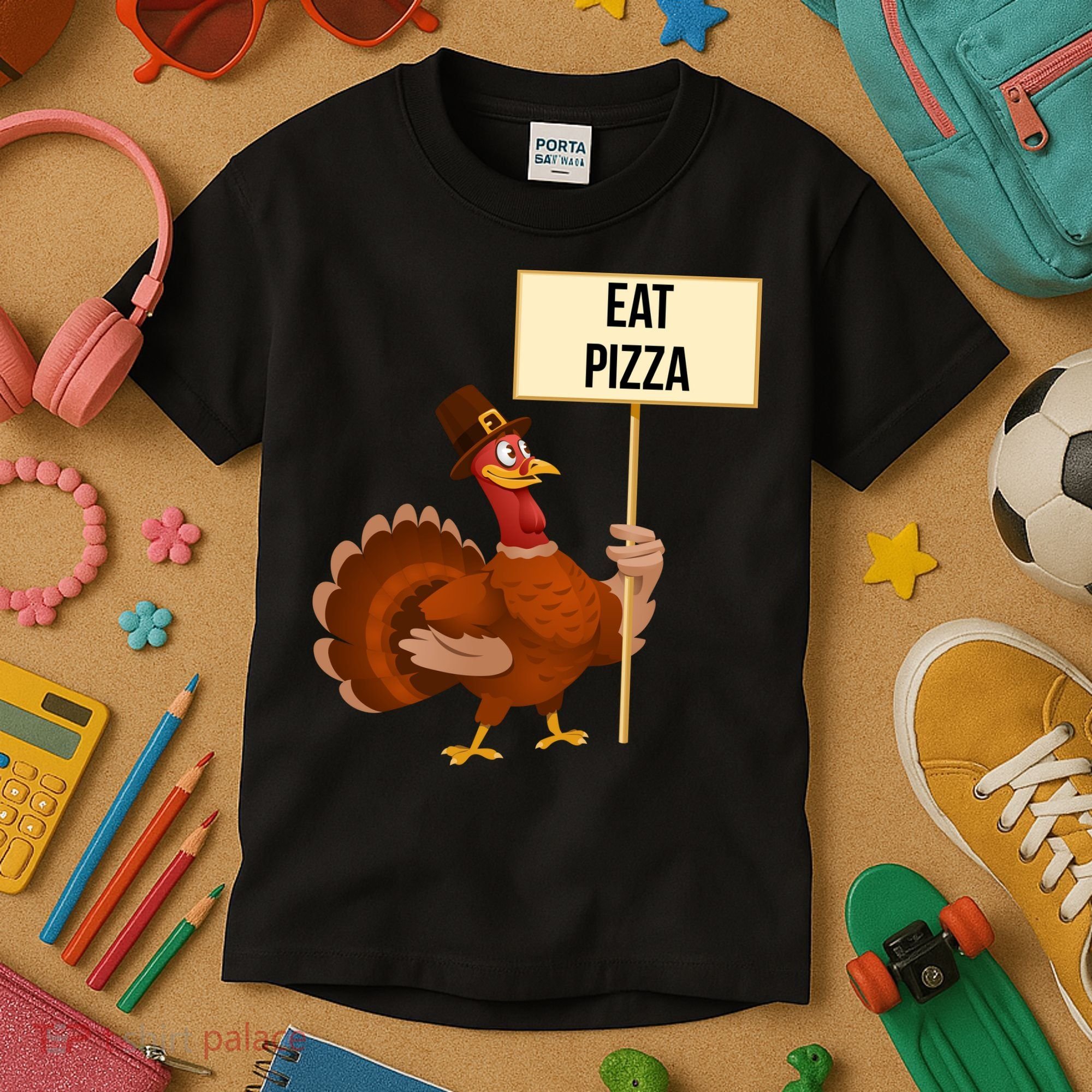 Eat Pizza Funny Turkey Kids T-Shirt