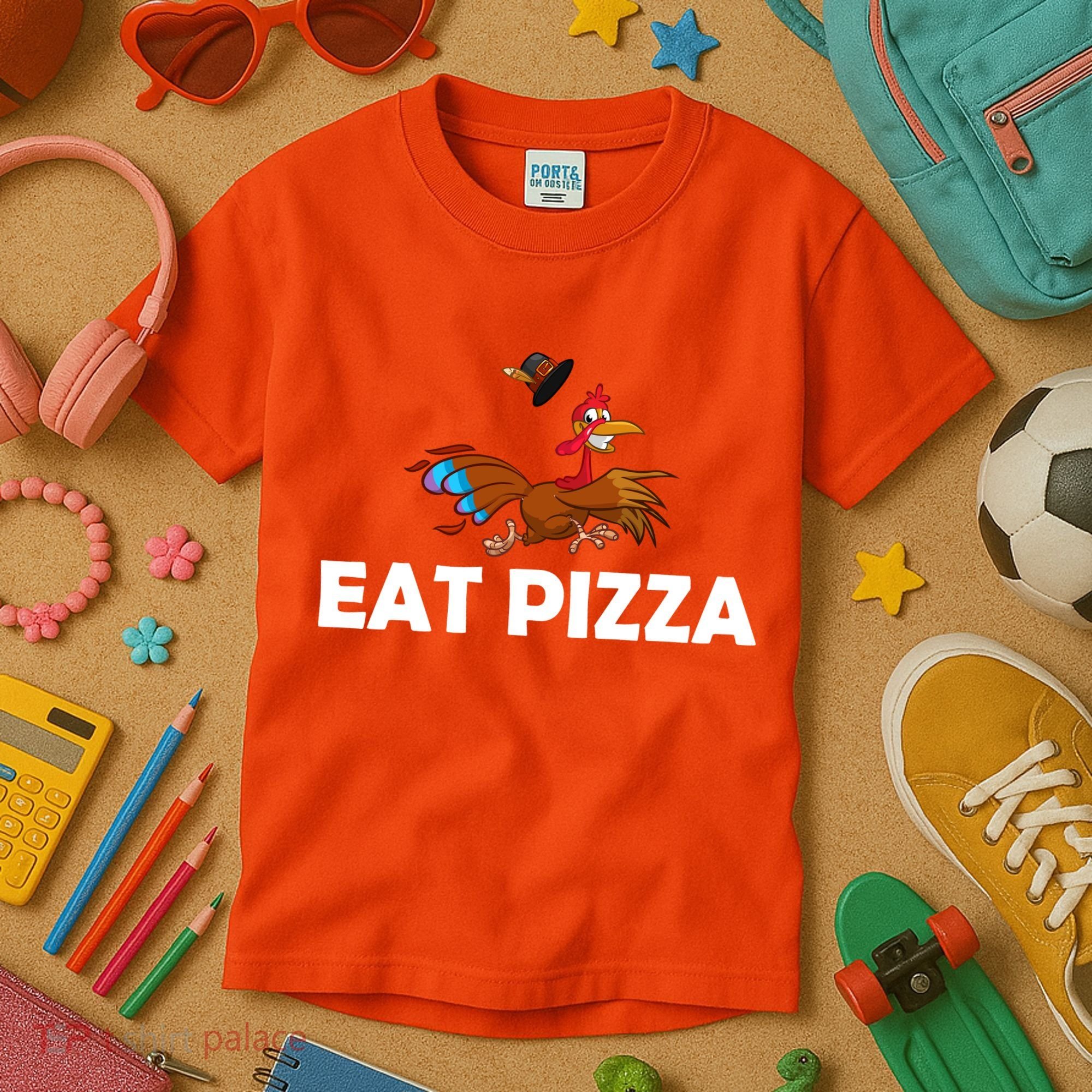 Eat Pizza Not Turkey Funny Thanksgiving Kids T-Shirt