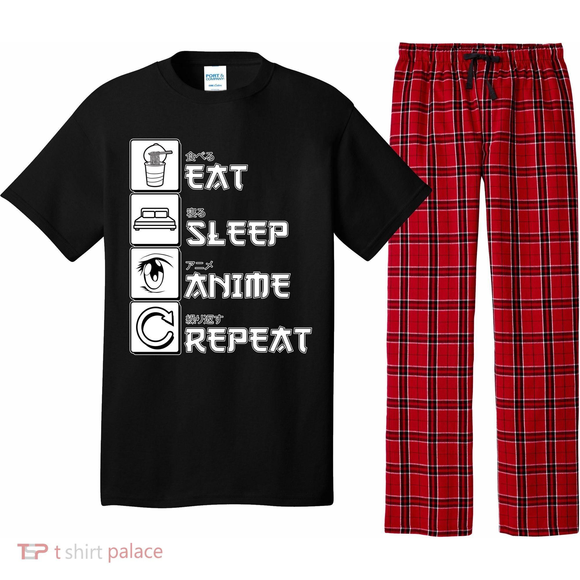 Eat Sleep Anime Repeat Pajama Set