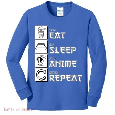 Eat Sleep Anime Repeat Kids Long Sleeve Shirt