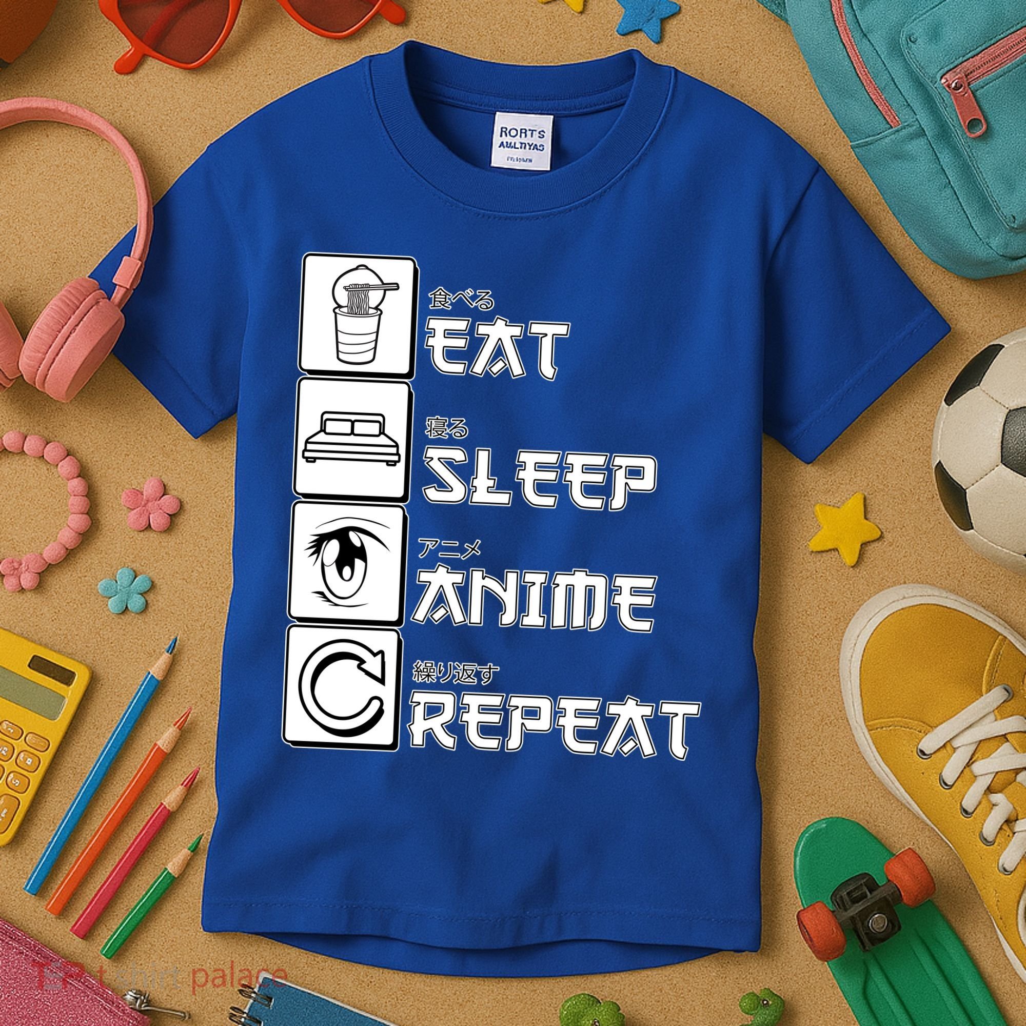 Eat Sleep Anime Repeat Kids T-Shirt