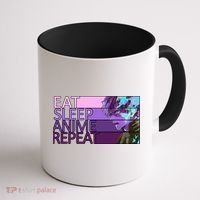 Eat Sleep Anime Repeat Funny Cartoon Coffee Mug thumb 1