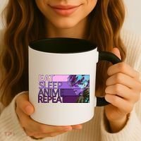 Eat Sleep Anime Repeat Funny Cartoon Coffee Mug thumb 3