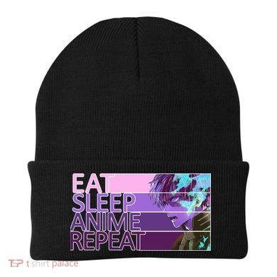 Eat Sleep Anime Repeat Funny Cartoon Beanie