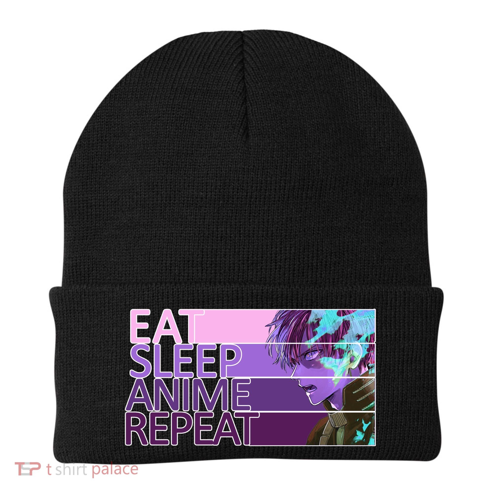 Eat Sleep Anime Repeat Funny Cartoon Beanie