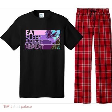 Eat Sleep Anime Repeat Funny Cartoon Pajama Set