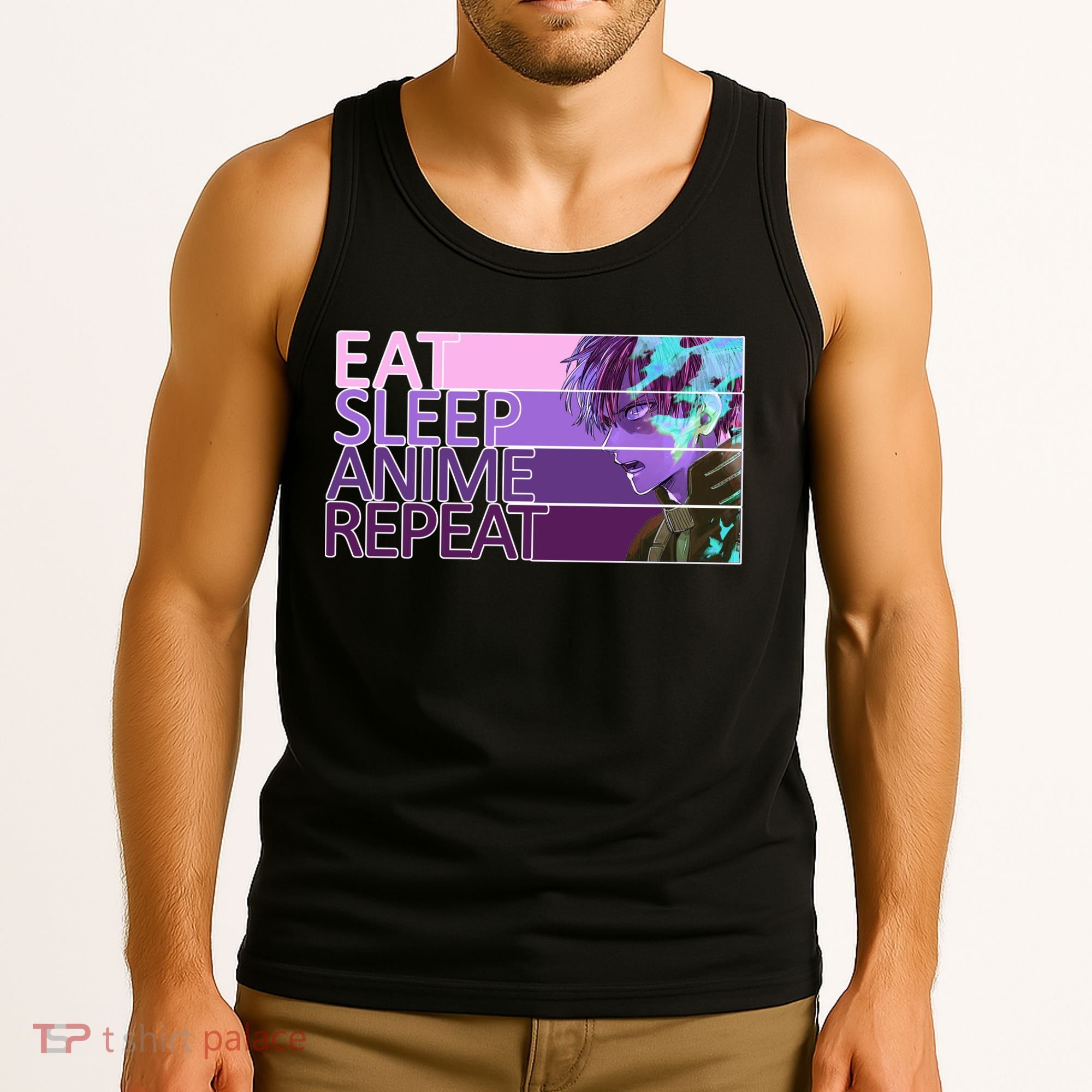 Eat Sleep Anime Repeat Funny Cartoon Tank Top