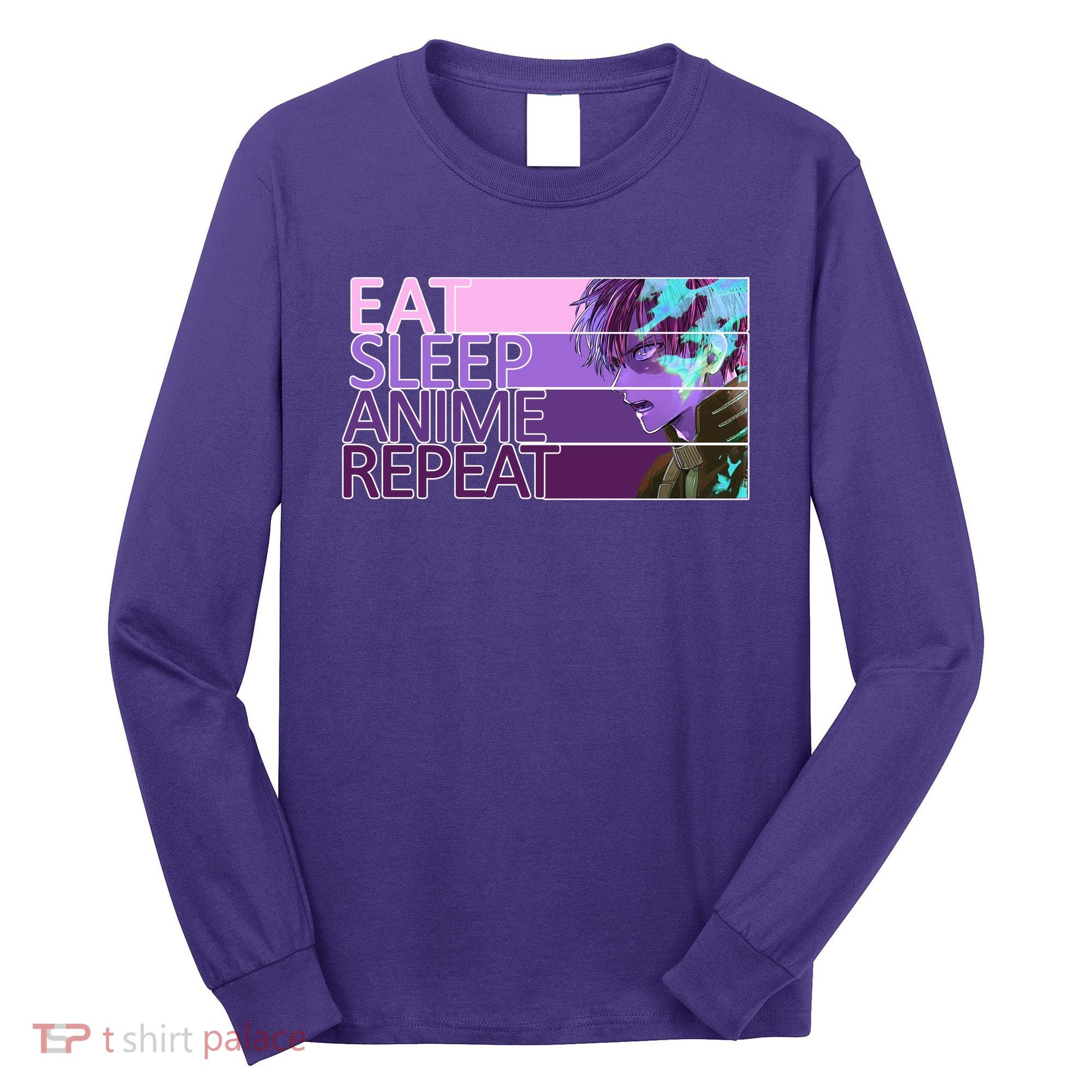 Eat Sleep Anime Repeat Funny Cartoon Long Sleeve Shirt