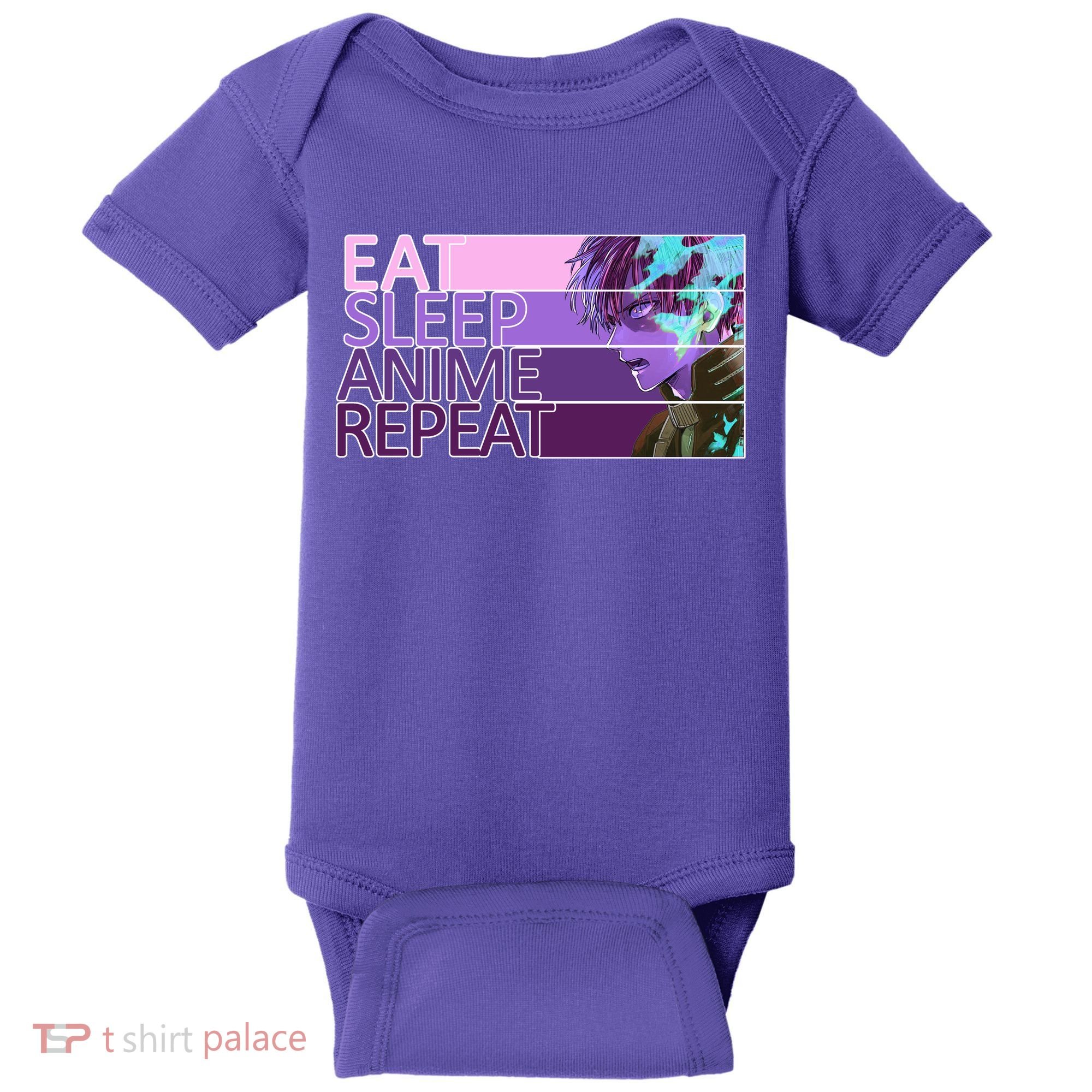 Eat Sleep Anime Repeat Funny Cartoon Baby Bodysuit