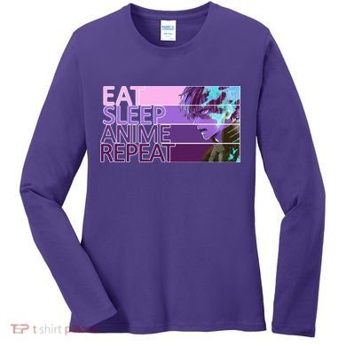 Eat Sleep Anime Repeat Funny Cartoon Women's Long Sleeve Shirt