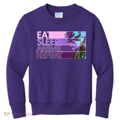Eat Sleep Anime Repeat Funny Cartoon Kids Sweatshirt