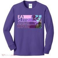 Eat Sleep Anime Repeat Funny Cartoon Kids Long Sleeve Shirt thumb 0