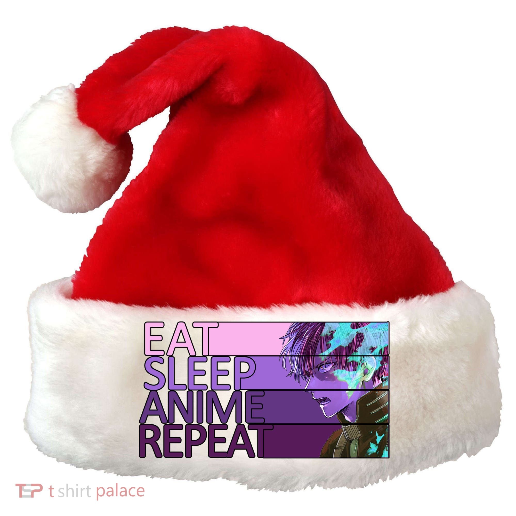 Eat Sleep Anime Repeat Funny Cartoon Santa Hat