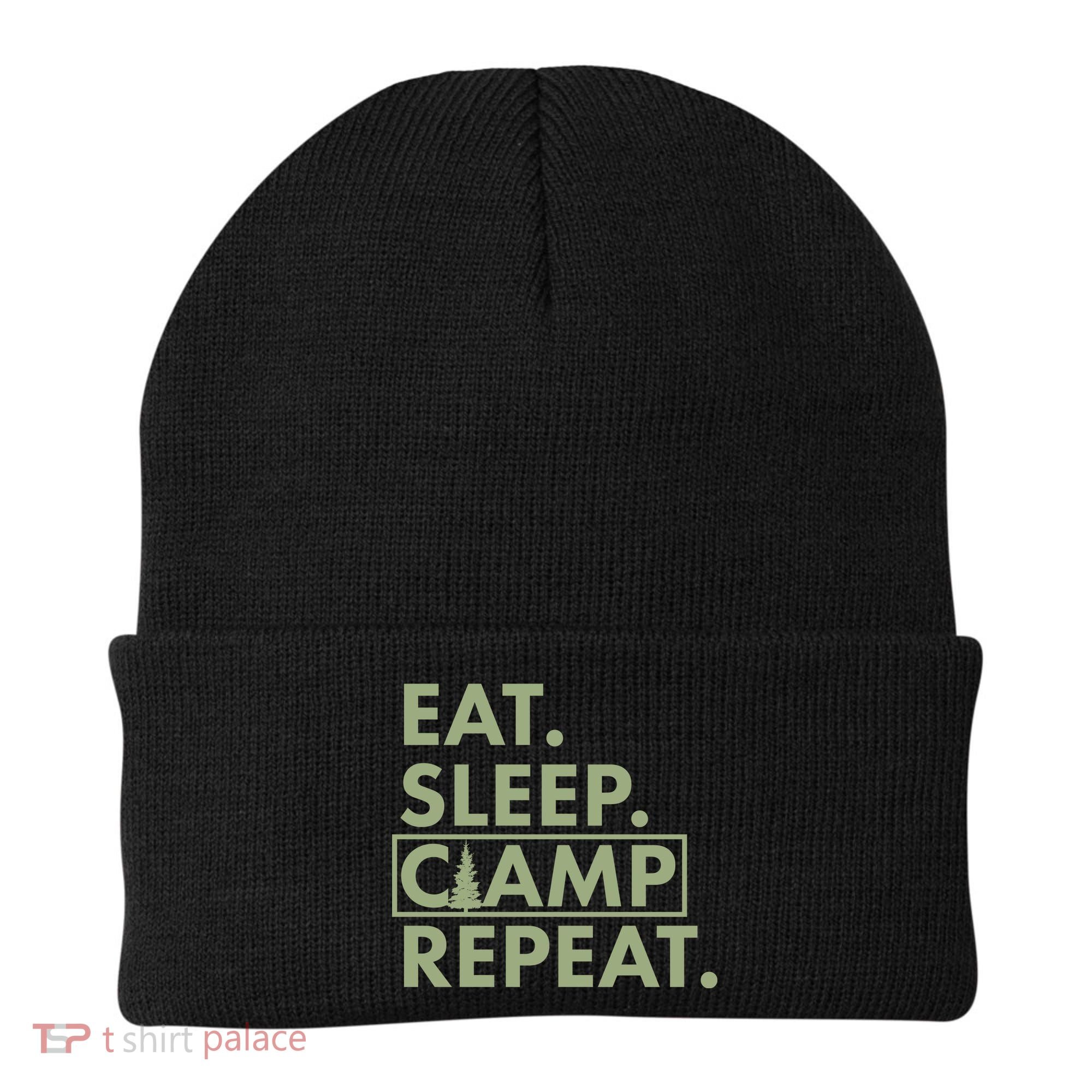 Eat Sleep Camp Repeat Camping Fan Beanie