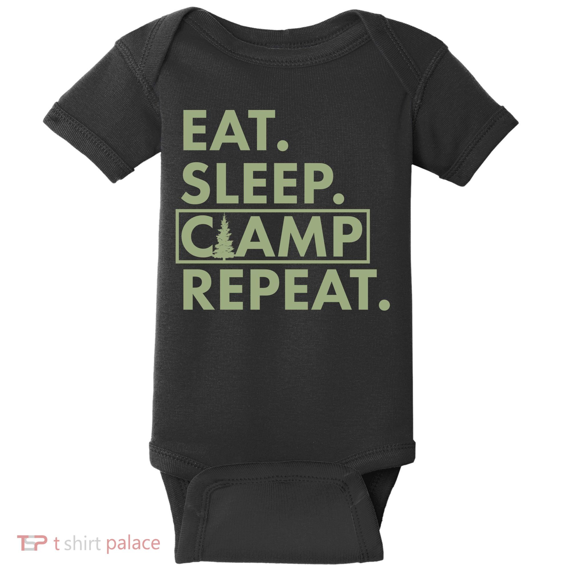 Eat Sleep Camp Repeat Camping Fan Baby Bodysuit