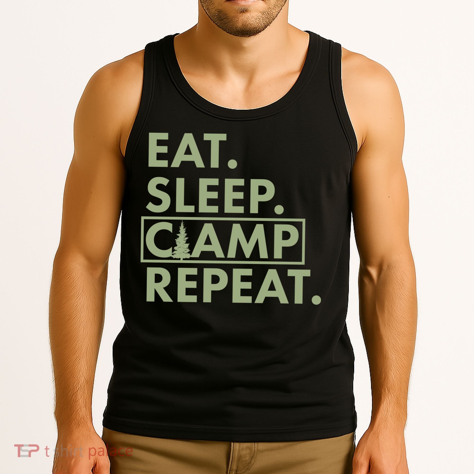 Eat Sleep Camp Repeat Camping Fan Tank Top