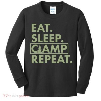 Eat Sleep Camp Repeat Camping Fan Kids Long Sleeve Shirt