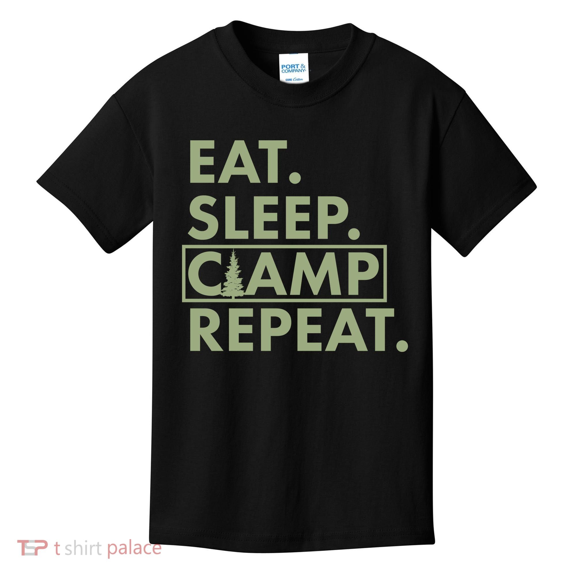 Eat Sleep Camp Repeat Camping Fan Kids T-Shirt