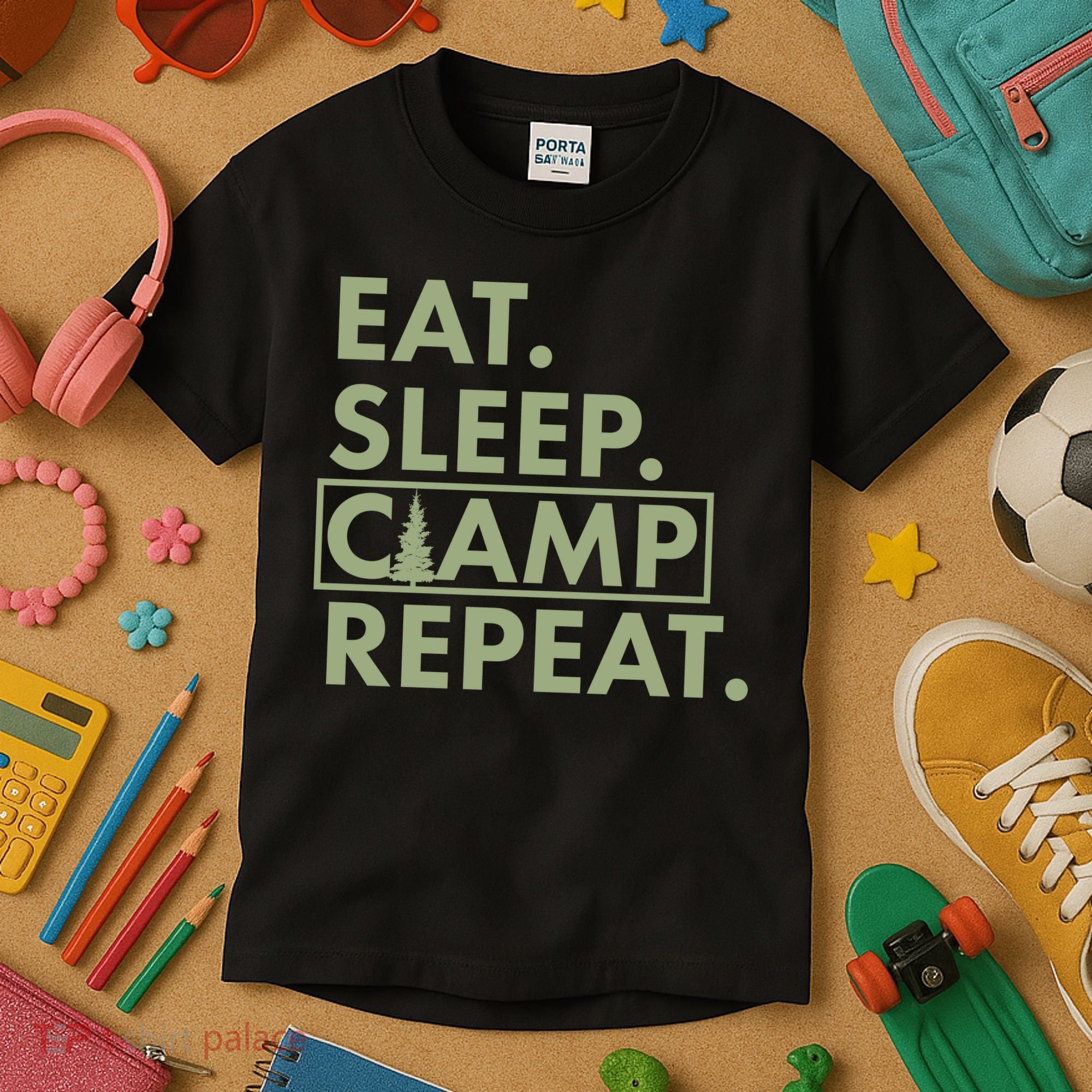 Eat Sleep Camp Repeat Camping Fan Kids T-Shirt