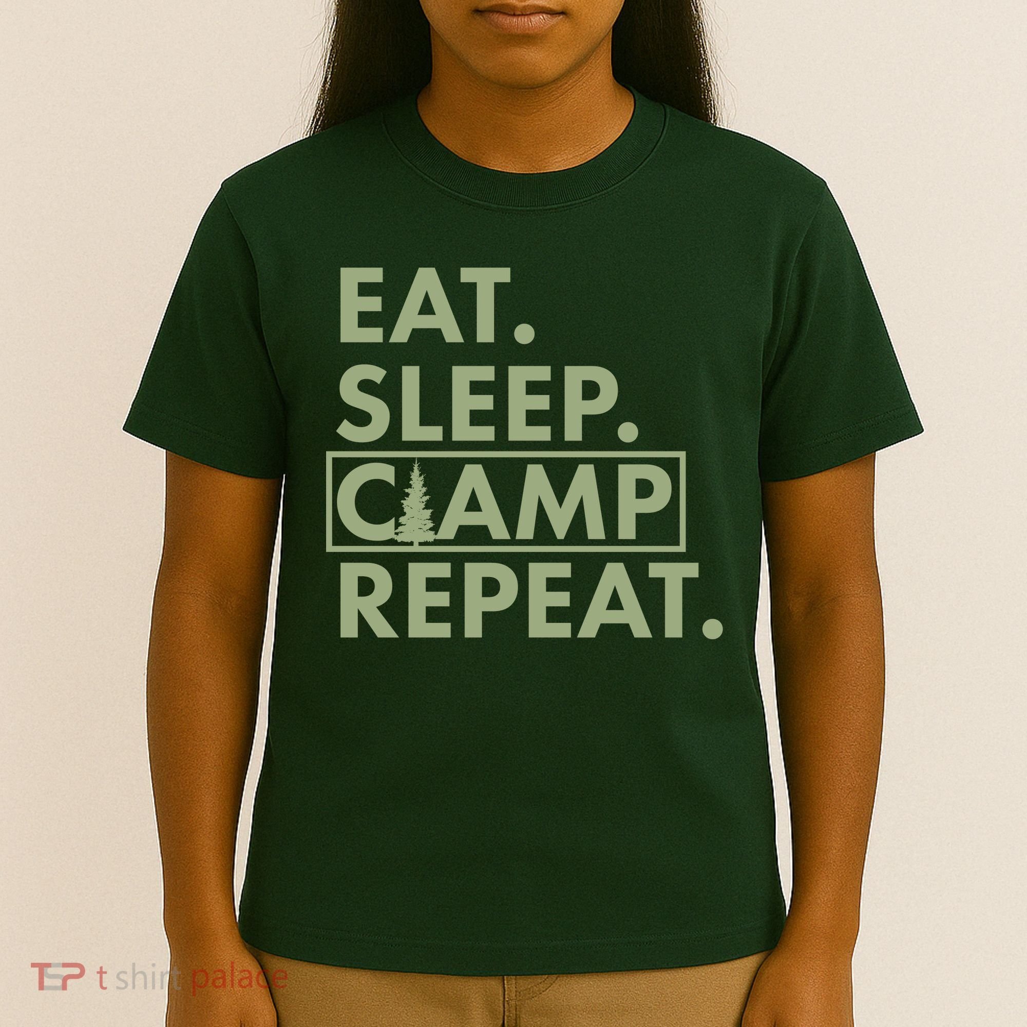 Eat Sleep Camp Repeat Camping Fan T-Shirt