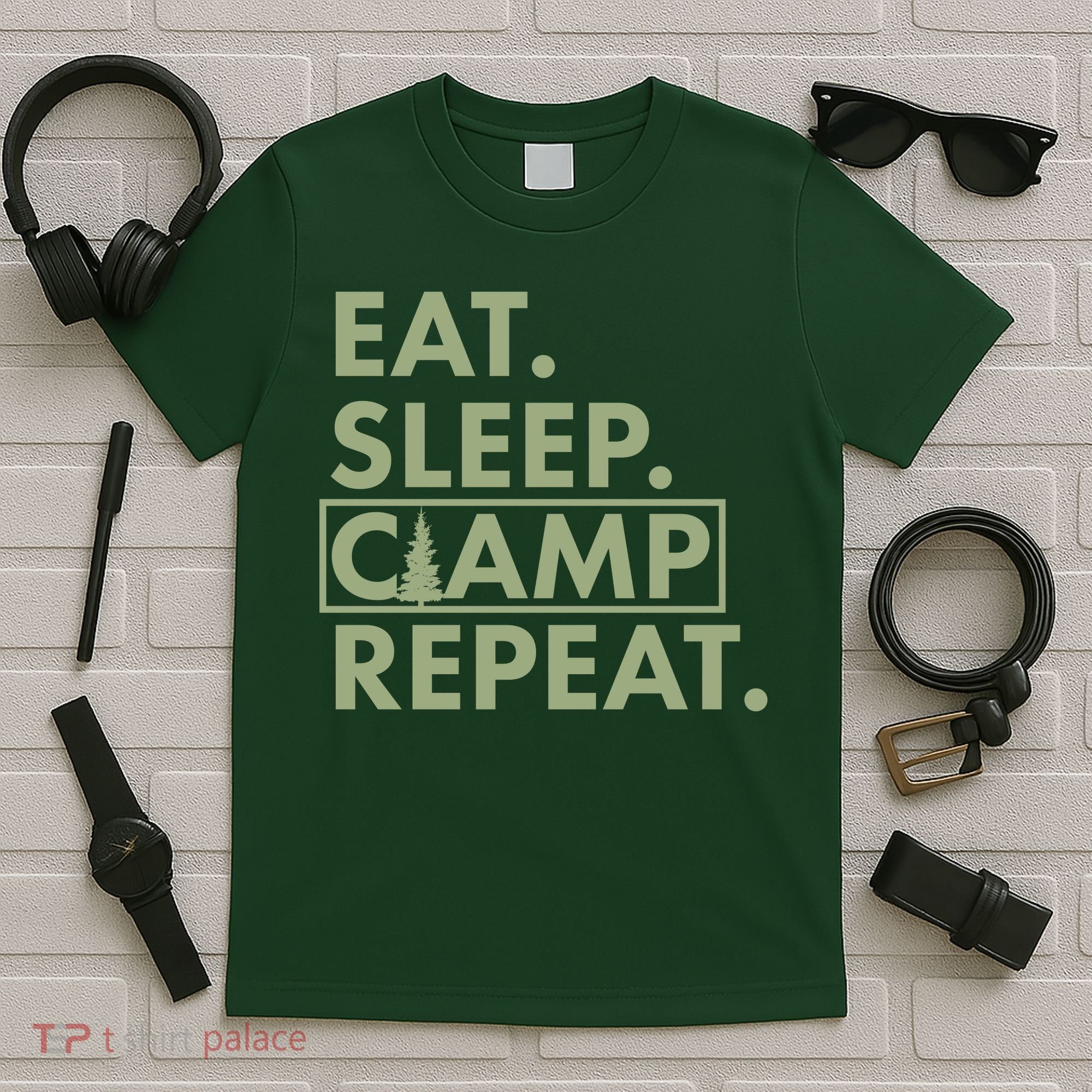Eat Sleep Camp Repeat Camping Fan T-Shirt