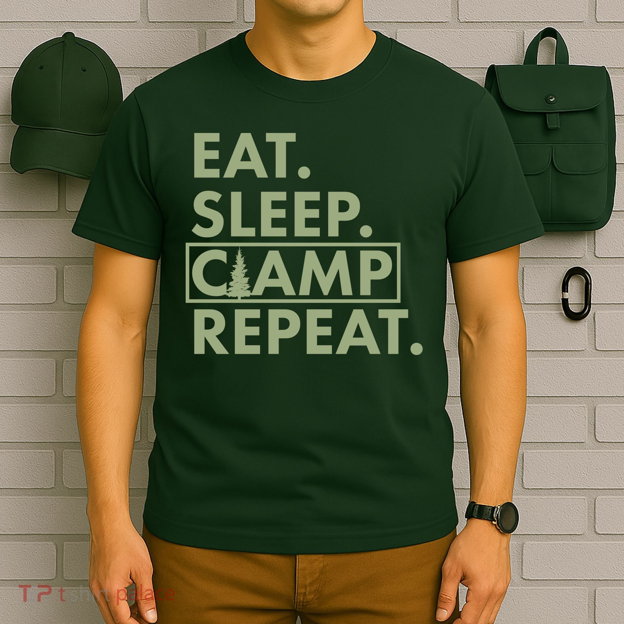 Eat Sleep Camp Repeat Camping Fan T-Shirt