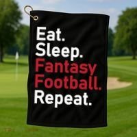 Eat Sleep Fantasy Football Repeat Golf Towel thumb 1