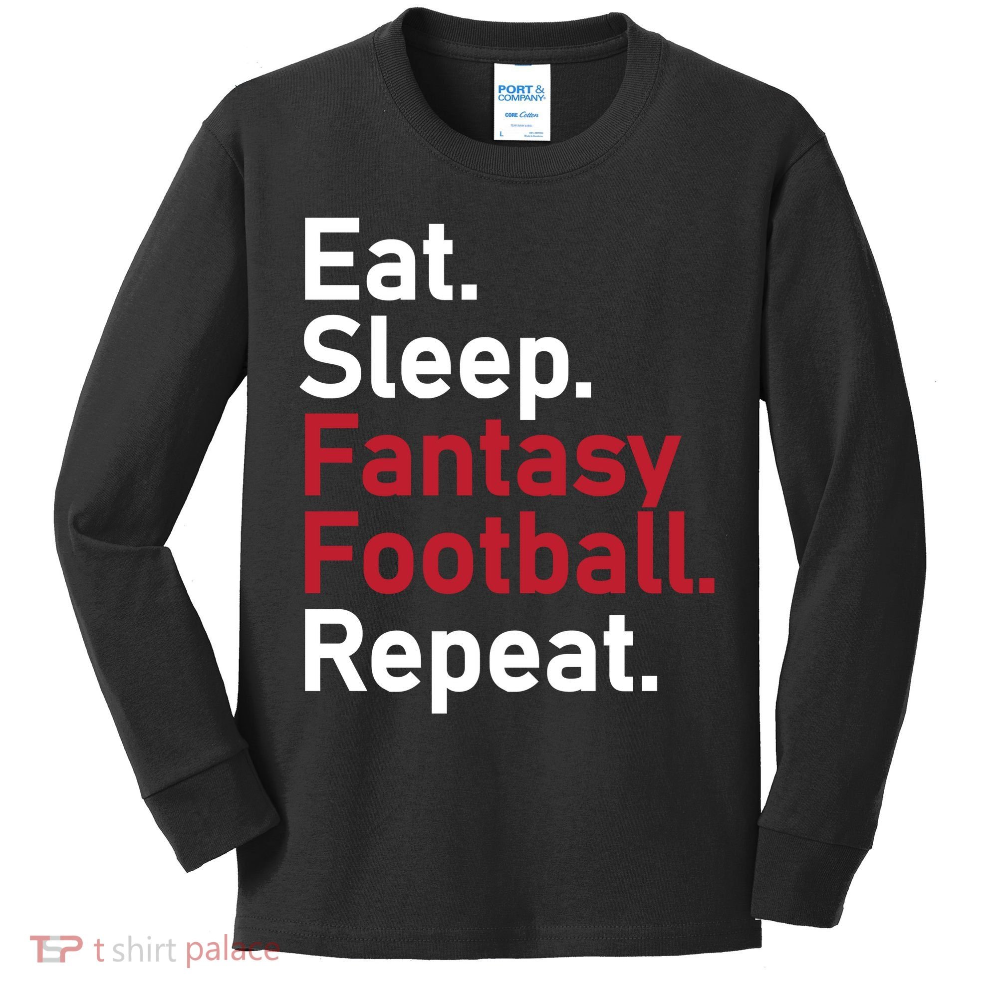 Eat Sleep Fantasy Football Repeat Kids Long Sleeve Shirt