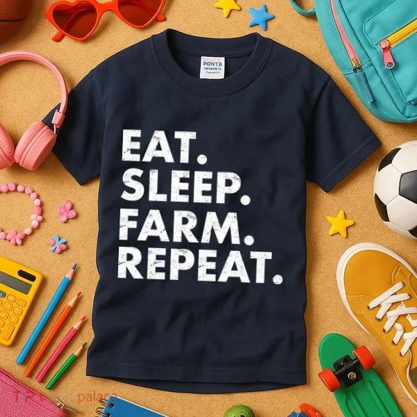 Eat Sleep Farm Repeat Kids T-Shirt