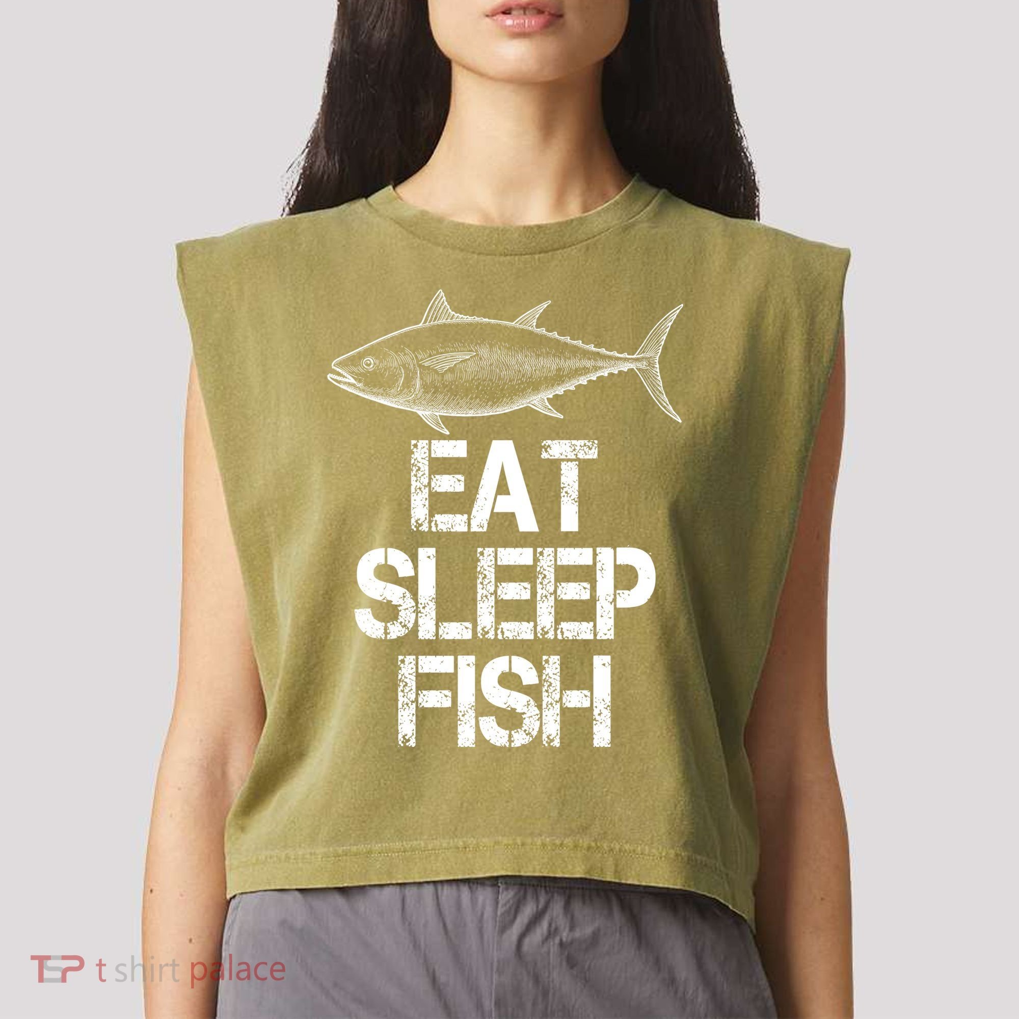 Eat Sleep Fish Fishing Fanatic Garment-Dyed Women's Muscle Tee
