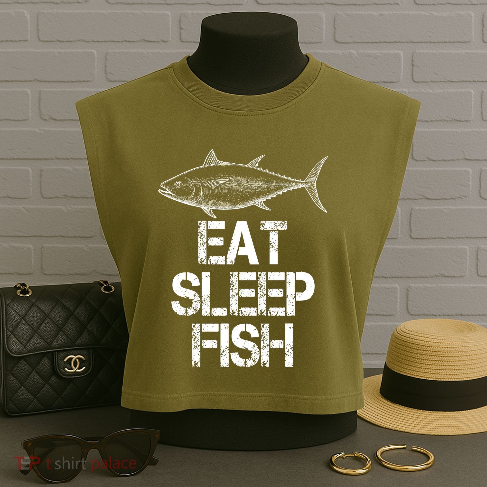 Eat Sleep Fish Fishing Fanatic Garment-Dyed Women's Muscle Tee