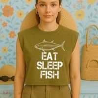 Eat Sleep Fish Fishing Fanatic Garment-Dyed Women's Muscle Tee thumb 4