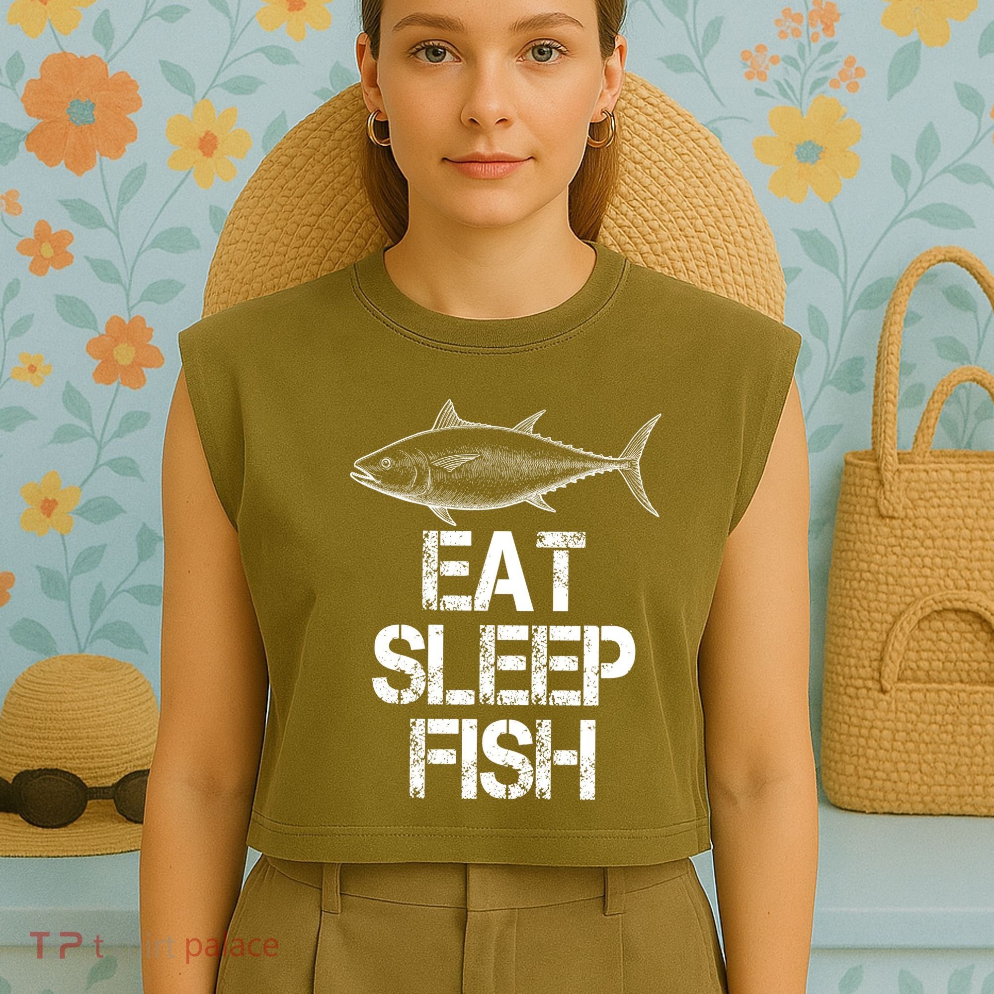Eat Sleep Fish Fishing Fanatic Garment-Dyed Women's Muscle Tee