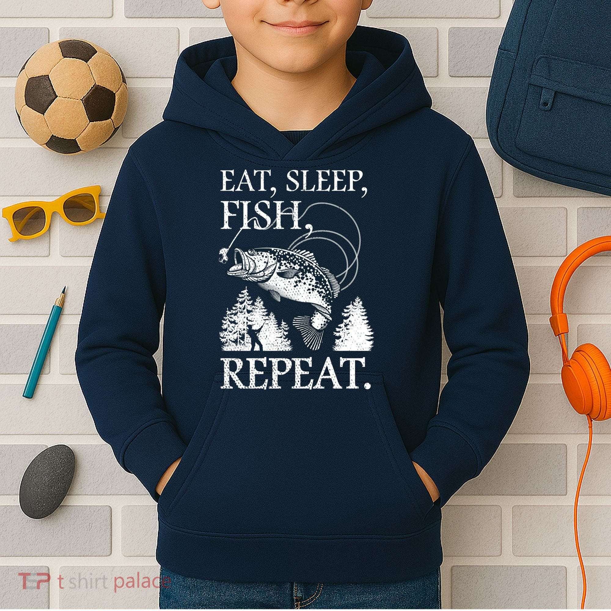 Eat Sleep Fish Repeat Kids Hoodie