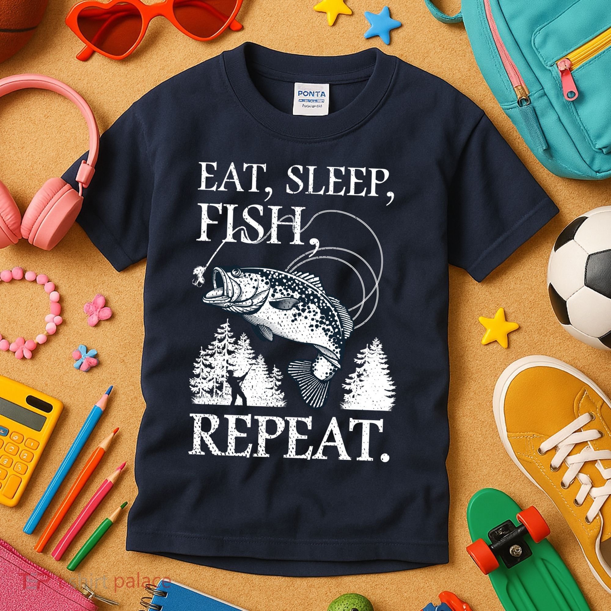 Eat Sleep Fish Repeat Kids T-Shirt
