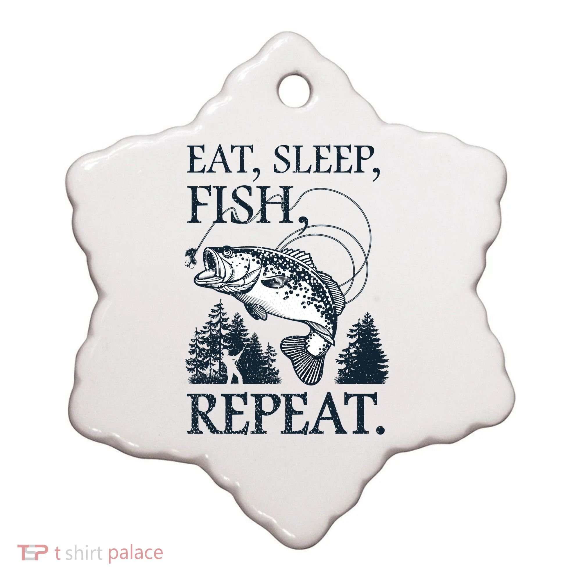 Eat Sleep Fish Repeat Ceramic Ornament