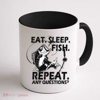 Eat Sleep Fish Repeat Any Questions Coffee Mug thumb 1
