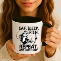 Eat Sleep Fish Repeat Any Questions Coffee Mug thumb 3