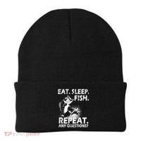 Eat Sleep Fish Repeat Any Questions Beanie thumb 0