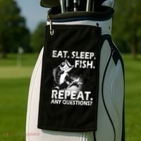 Eat Sleep Fish Repeat Any Questions Golf Towel thumb 2